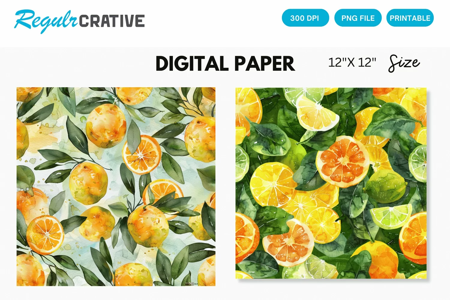 Watercolor Citrus Fruits Seamless Digital Paper product image 1