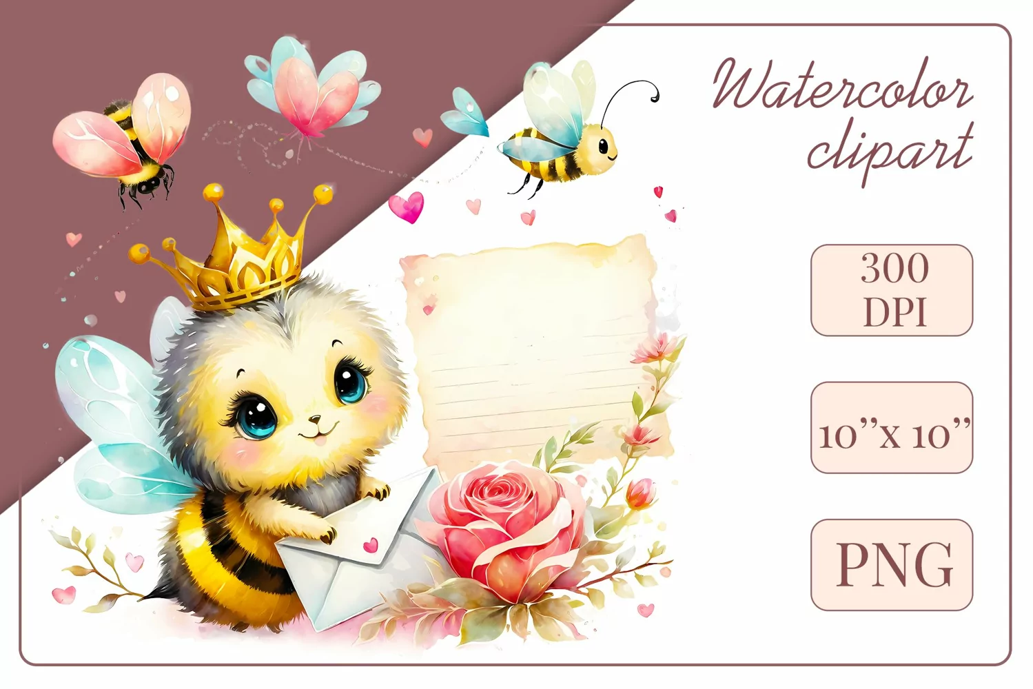 Cute watercolor bee - perfect for your project! This gentle drawing will add playfulness and charm to your design. Use it for creating cards, web design, and much more. #watercolorclipart #bee #drawing
