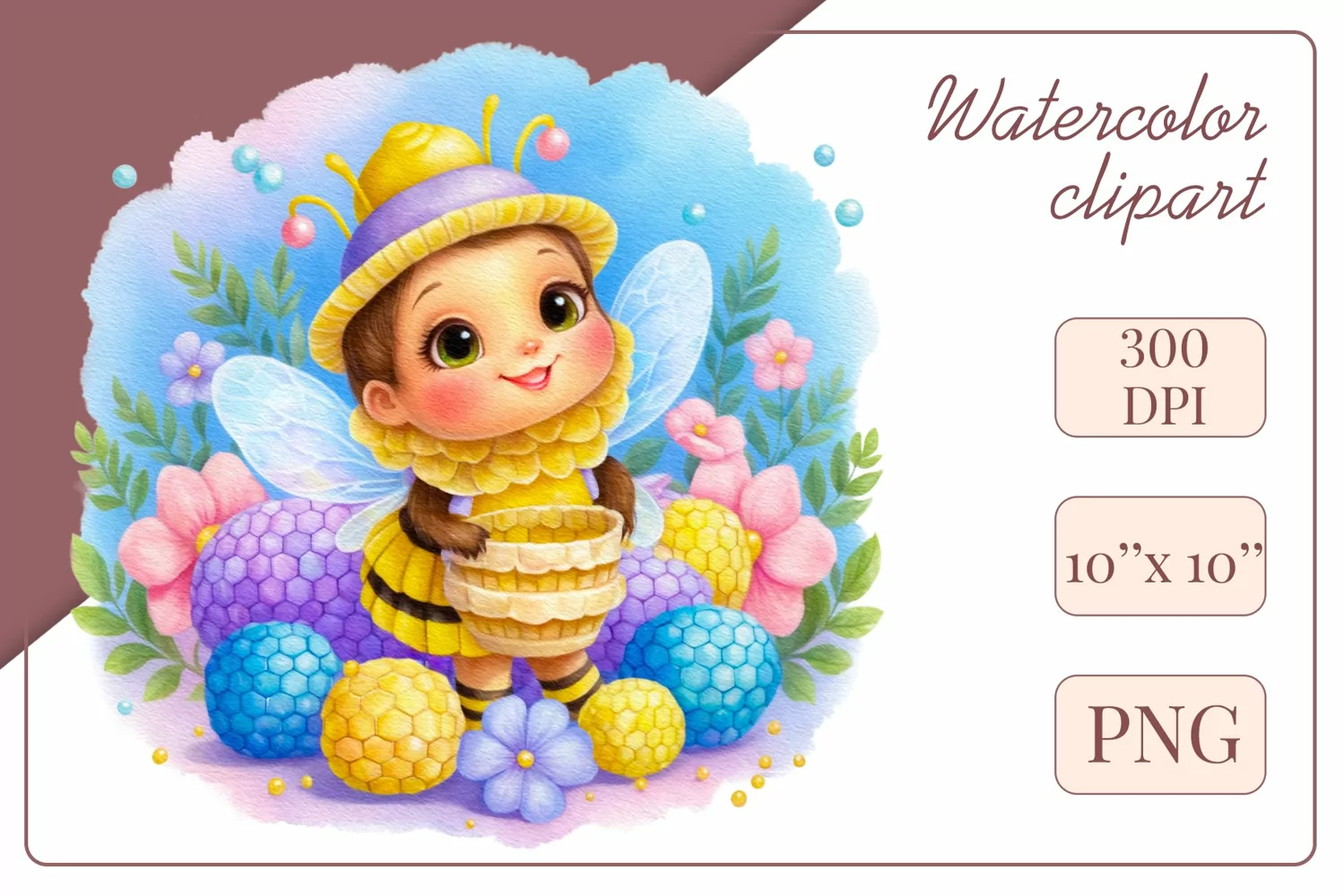 Cute watercolor bee - perfect for your project! This gentle drawing will add playfulness and charm to your design. Use it for creating cards, web design, and much more