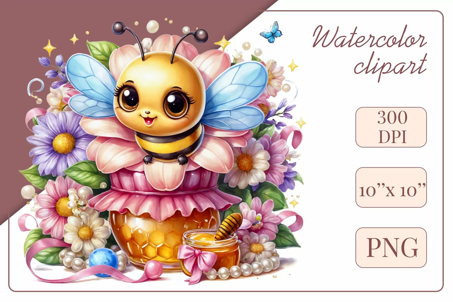 Cute watercolor bee - perfect for your project! This gentle drawing will add playfulness and charm to your design. Use it for creating cards, baby showers, birthdays, web design, and much more. 