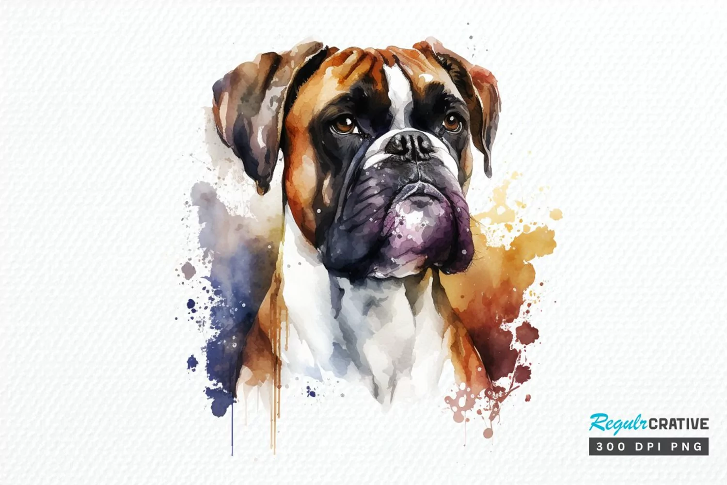 Watercolor Cute Boxer PNG Clipart product image 1