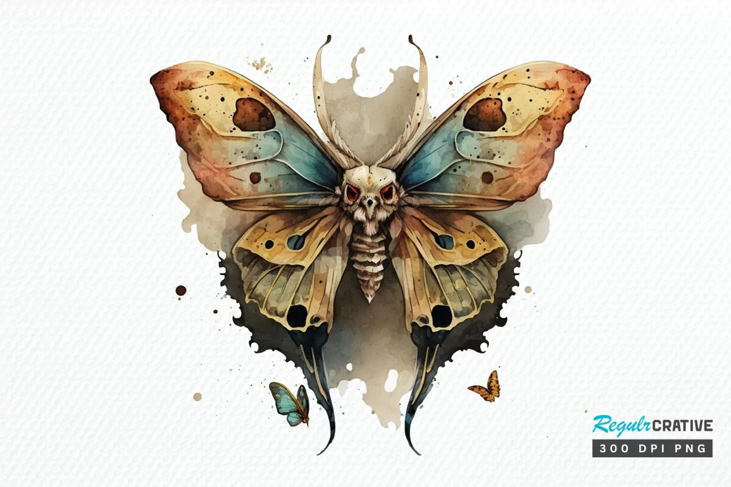 Watercolor Skull Moth PNG Clipart product image 1