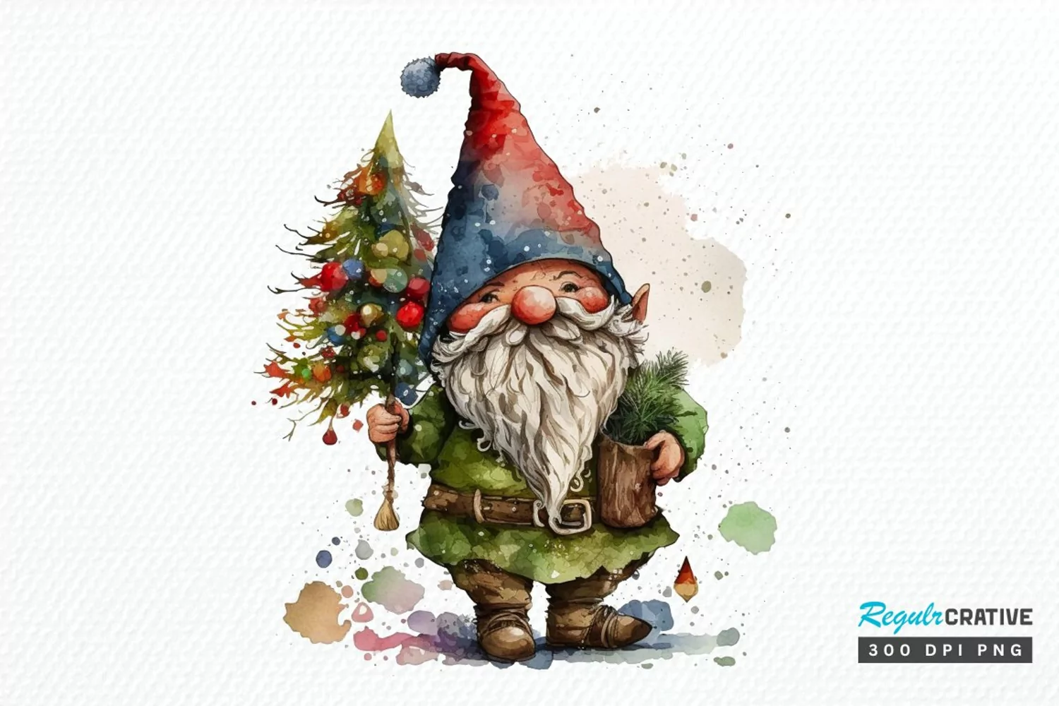 Watercolor Christmas Gnome PNG Clipart product image 1
