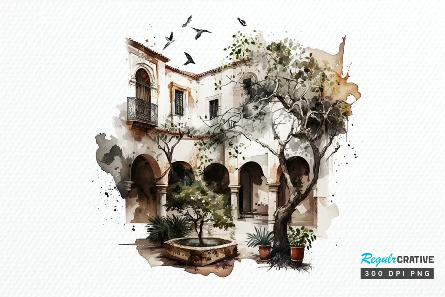 Watercolor Courtyard PNG Clipart product image 1