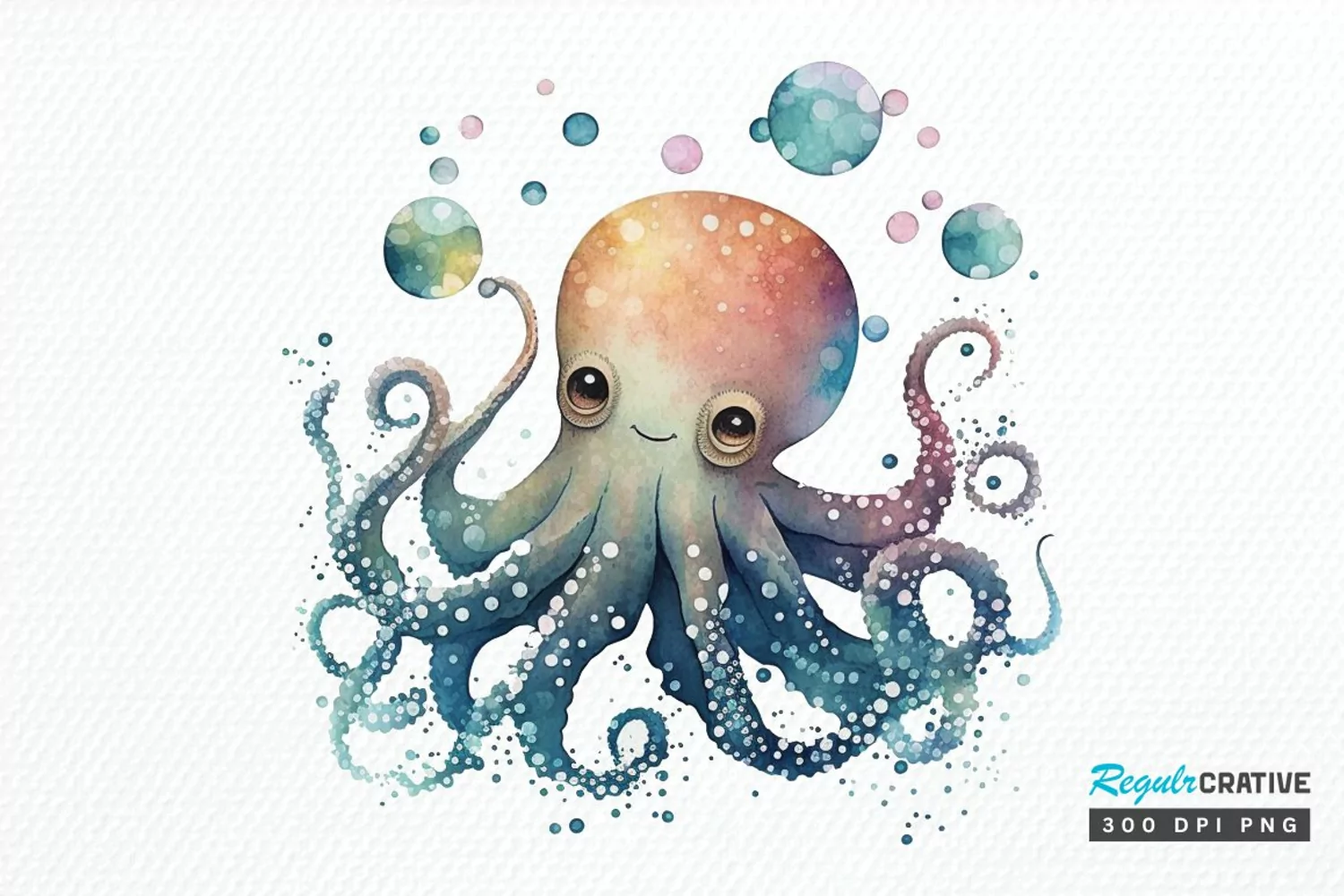 Watercolor Cute Octopus PNG Clipart product image 1