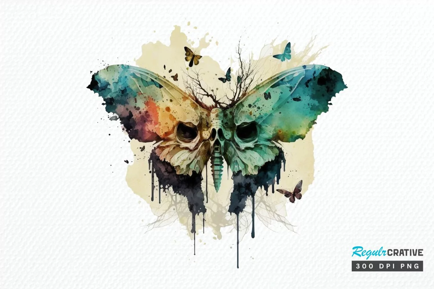 Watercolor Skull Moth PNG Clipart product image 1