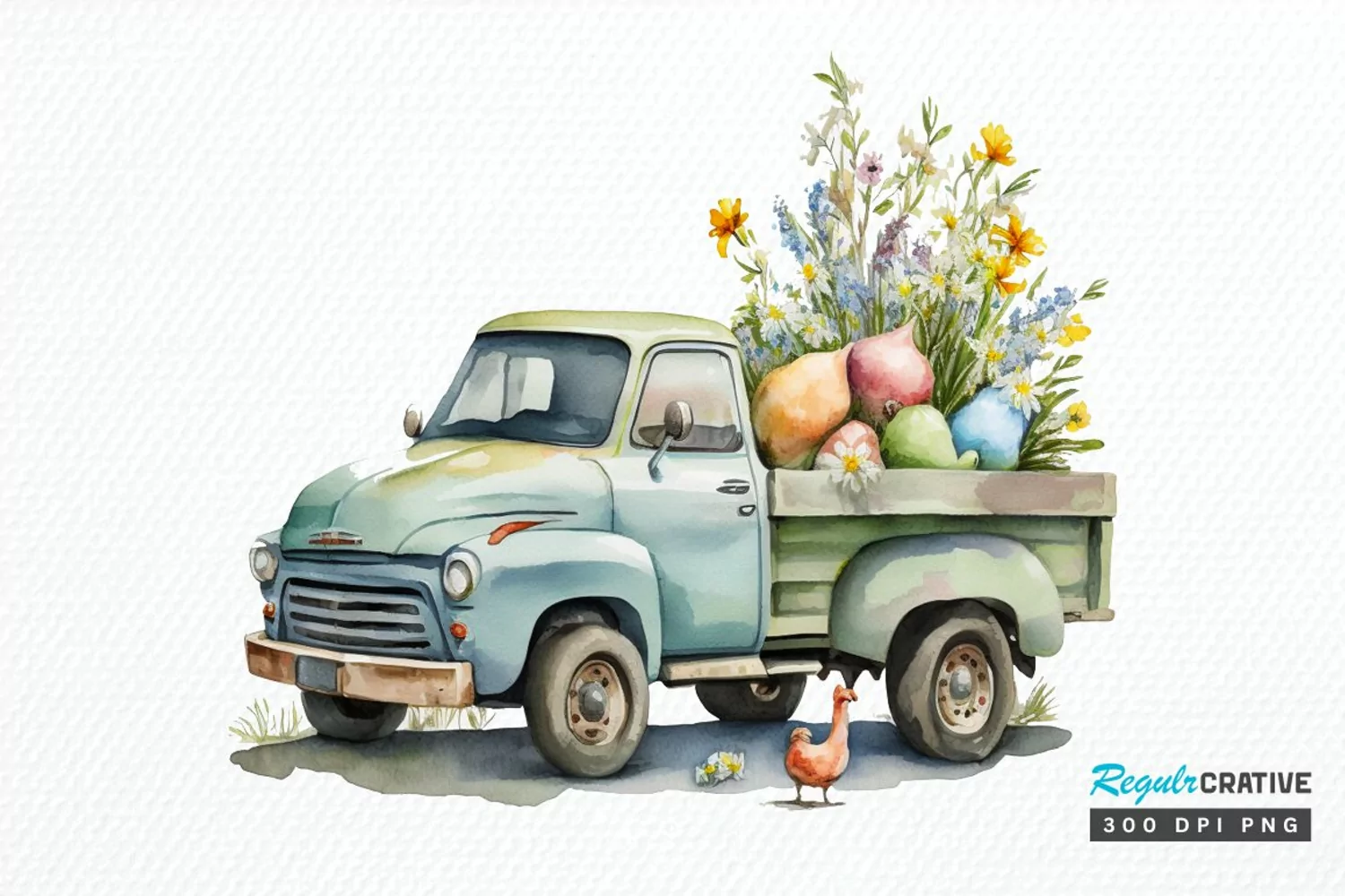 Watercolor Easter Truck PNG Clipart product image 1