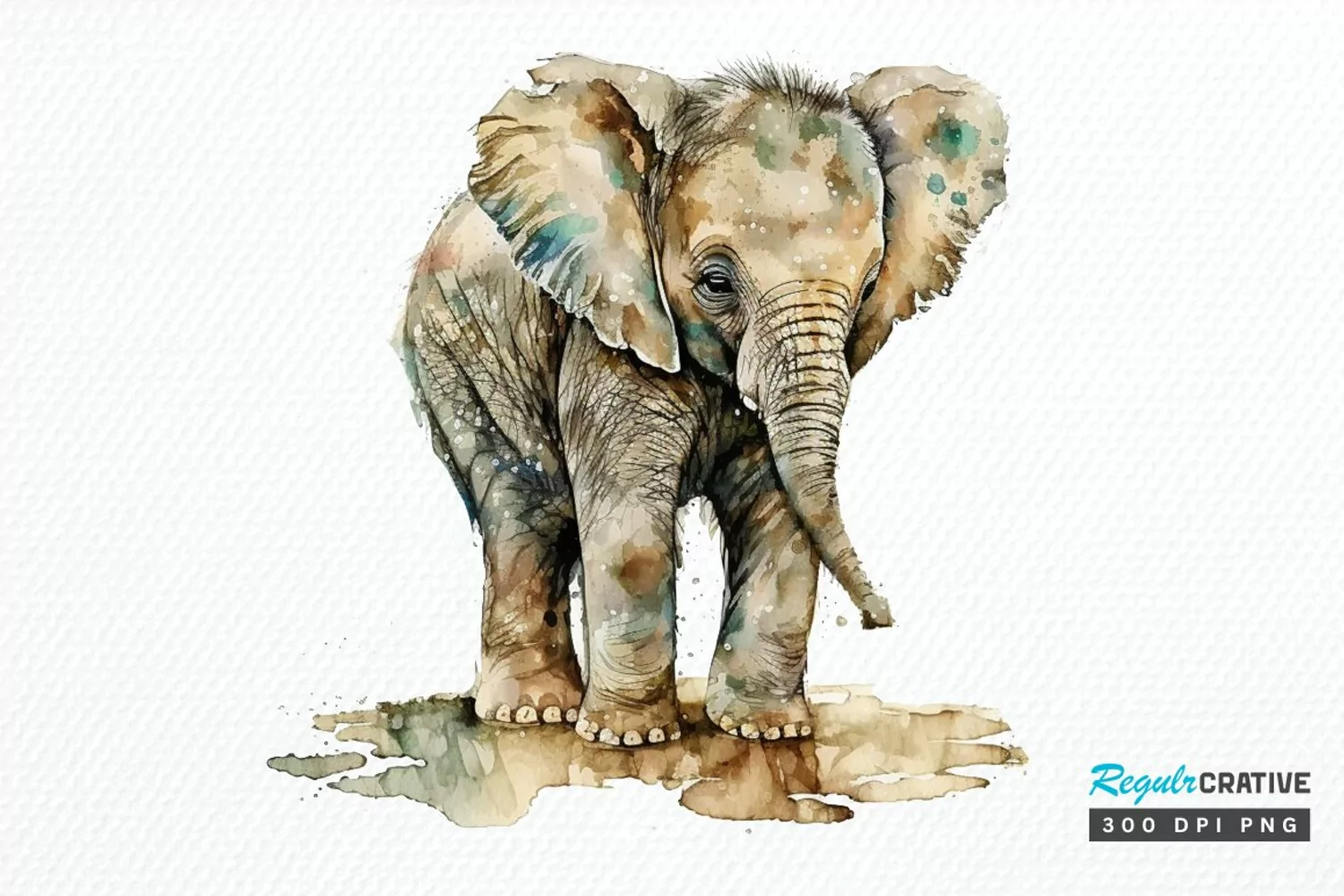 Watercolor Baby Elephant PNG Clipart product image 1