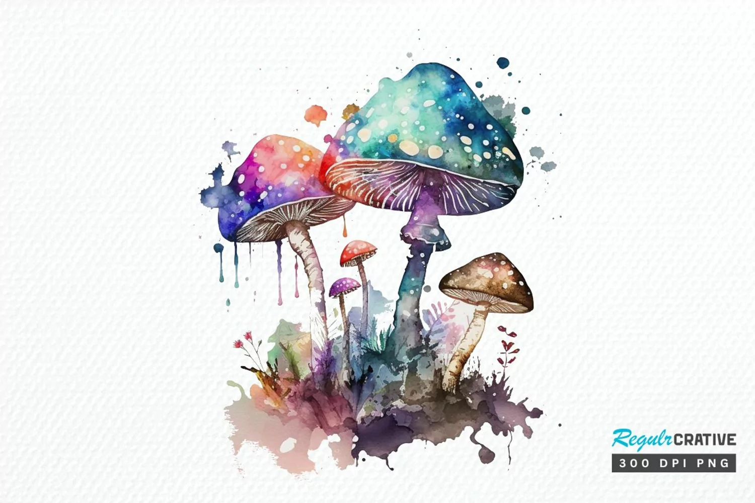 Watercolor Magic Mushrooms PNG Clipart product image 1