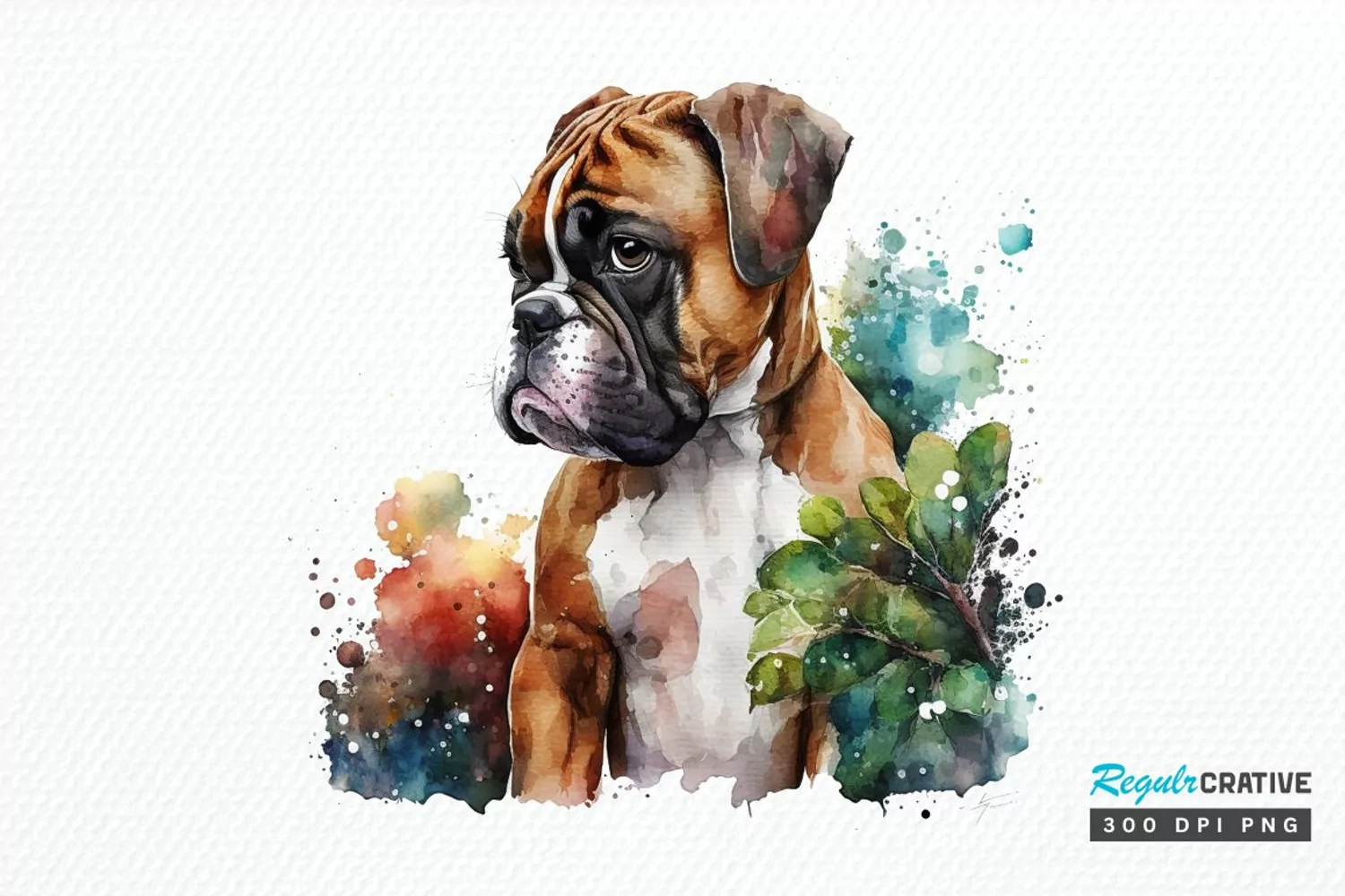Watercolor Cute Boxer PNG Clipart product image 1