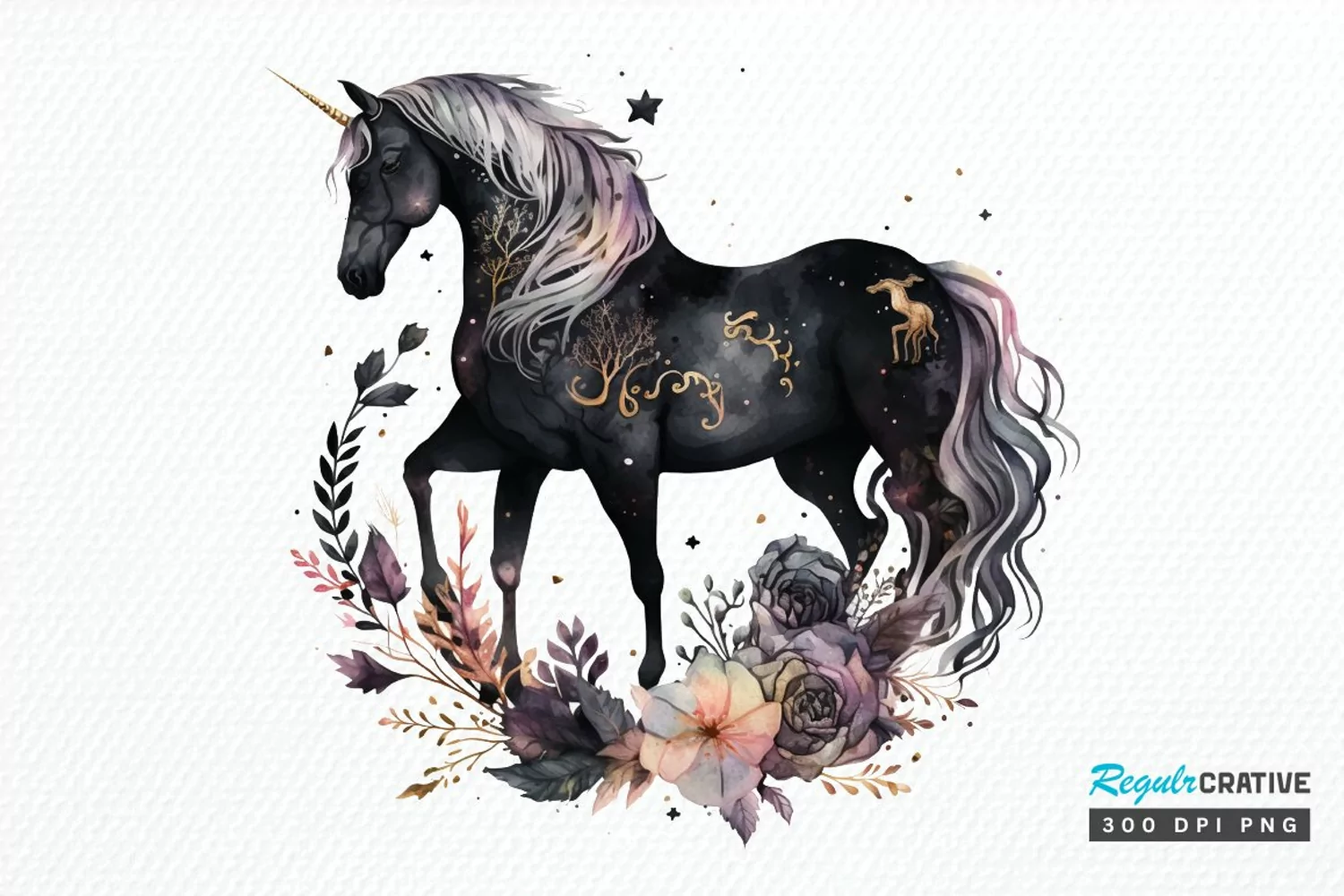 Watercolor Night Unicorn PNG Clipart product image 1