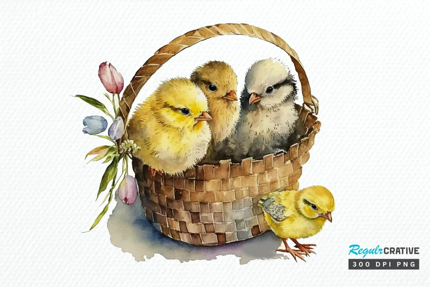 Watercolor Chicks in a Basket PNG Clipart product image 1