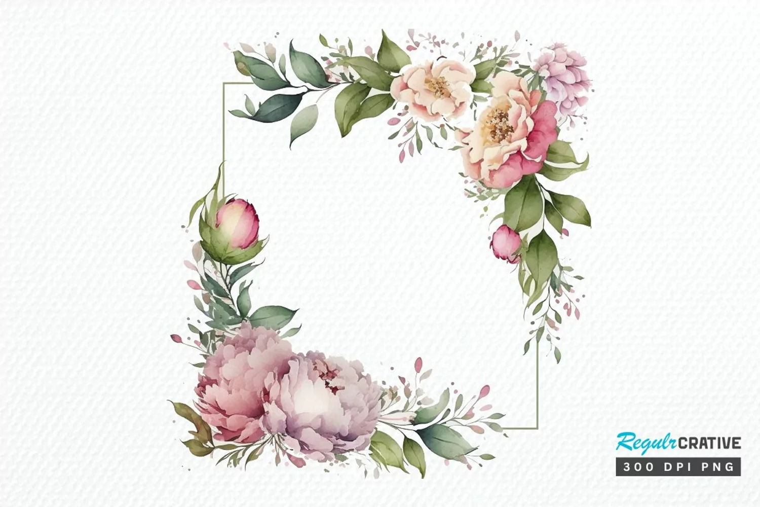 Watercolor Pink Peony Frames PNG Clipart product image 1