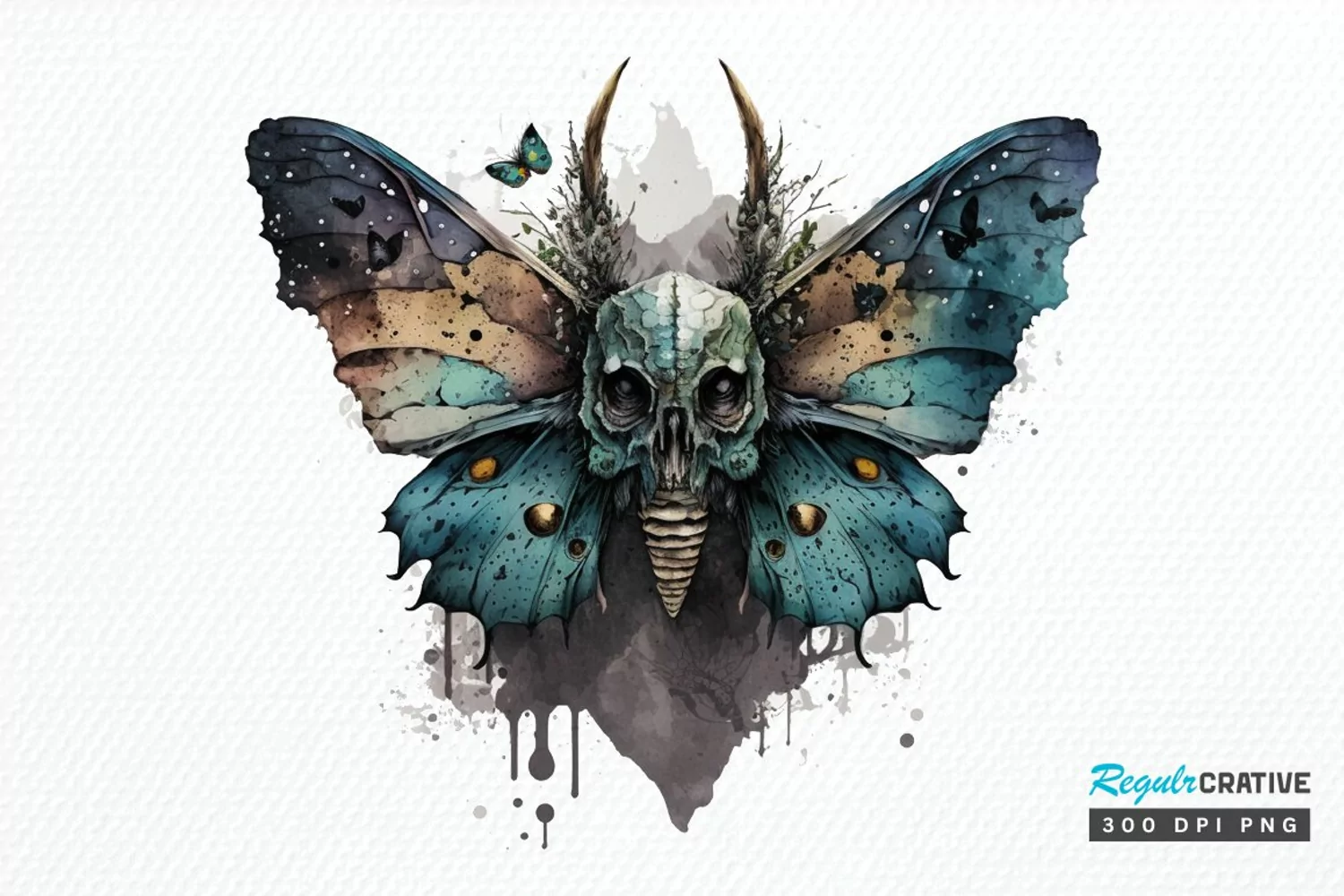 Watercolor Skull Moth PNG Clipart product image 1