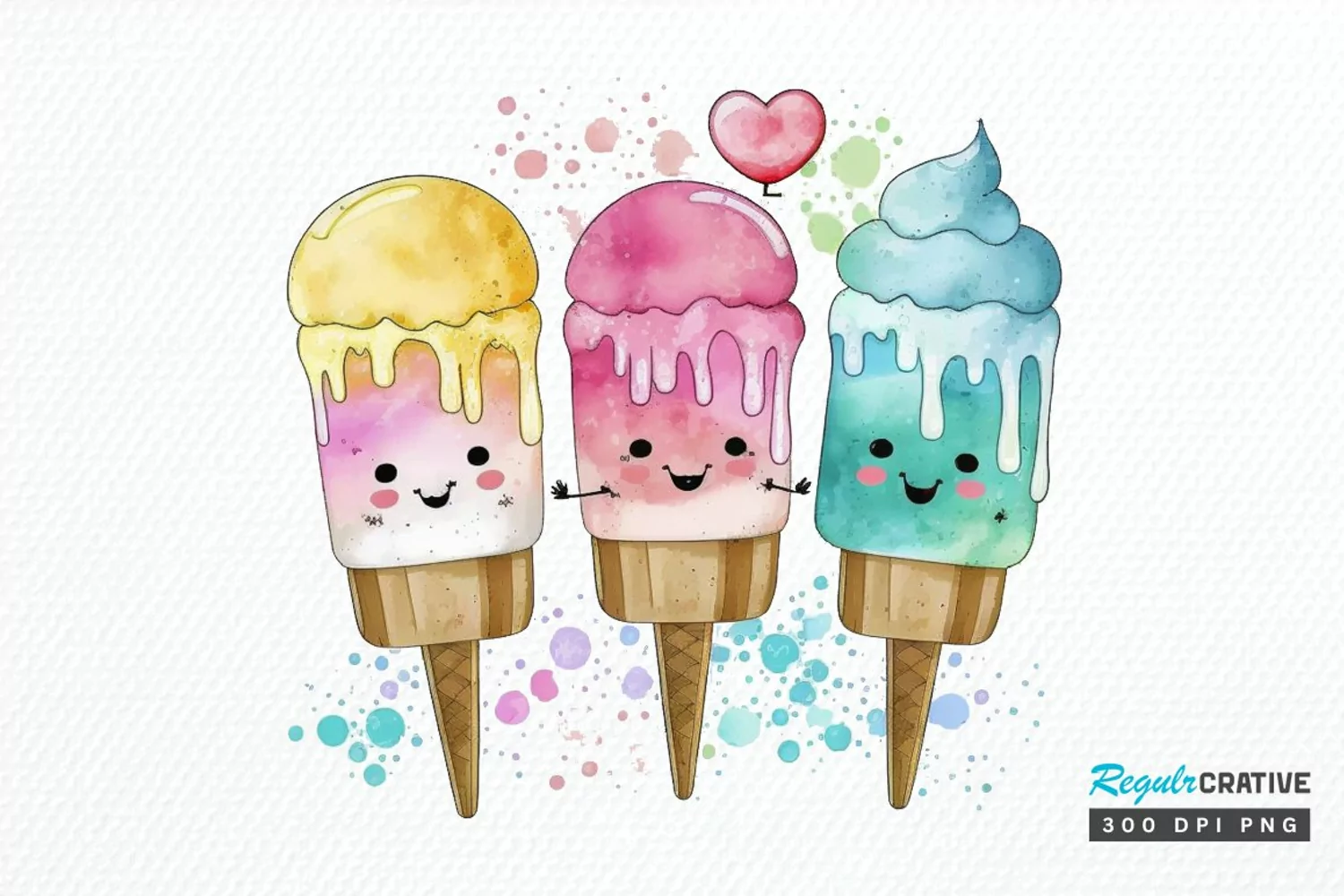 Watercolor Cute Ice Cream PNG Clipart product image 1