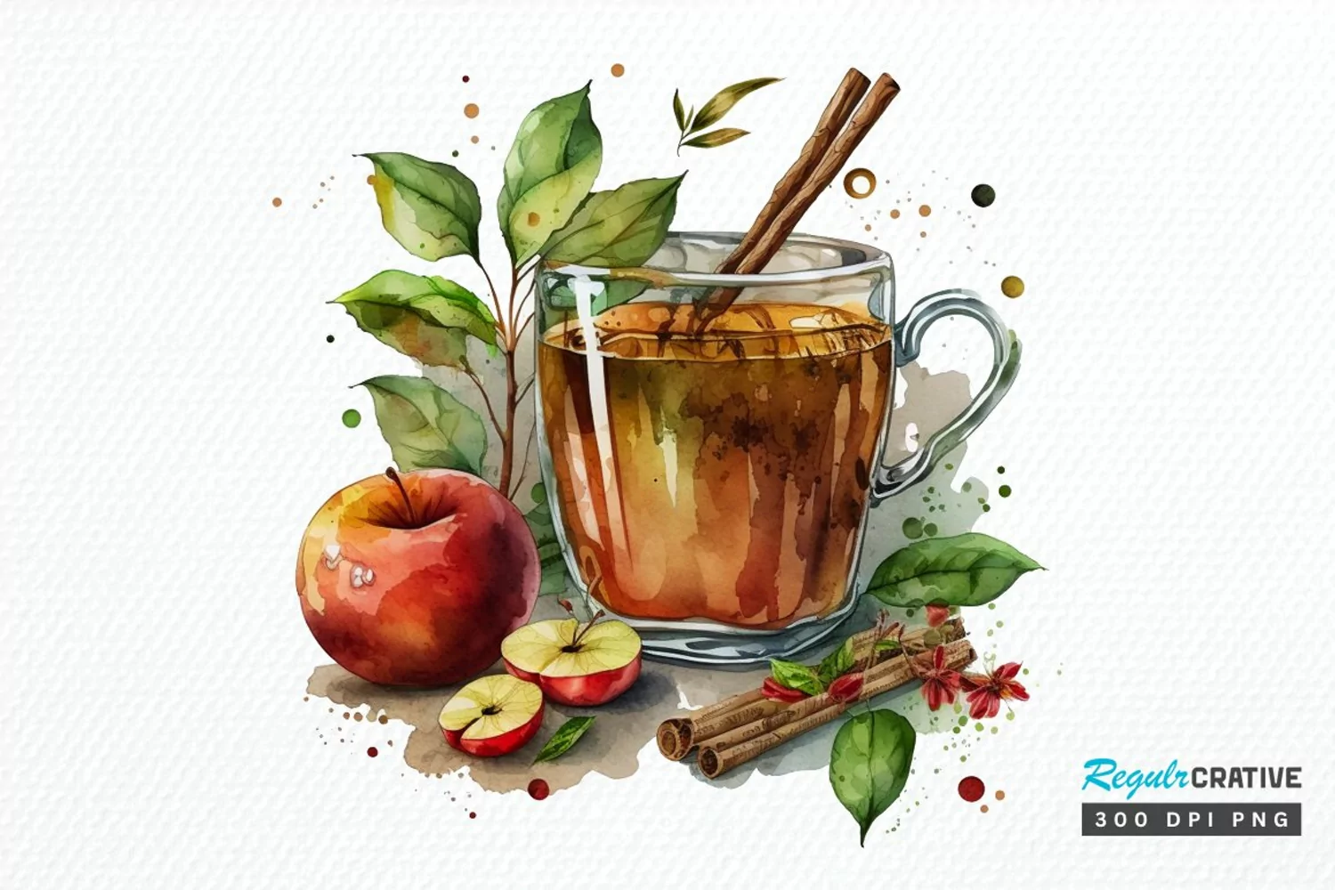 Watercolor Cinnamon Apple Tea PNG Clipart product image 1