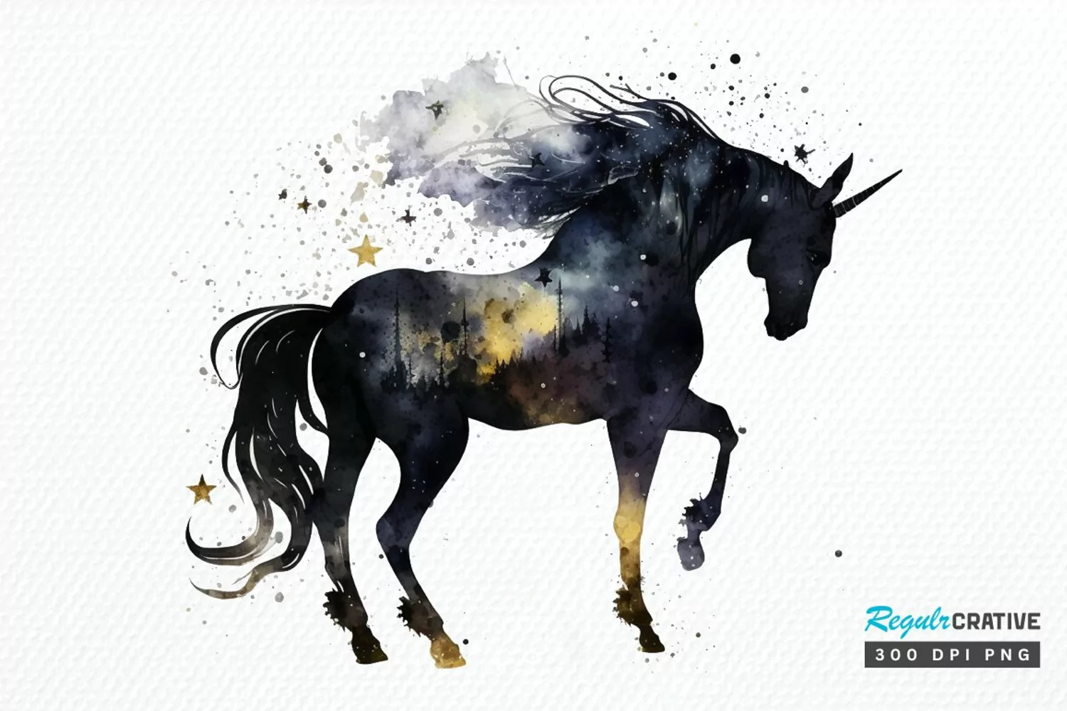 Watercolor Night Unicorn PNG Clipart product image 1