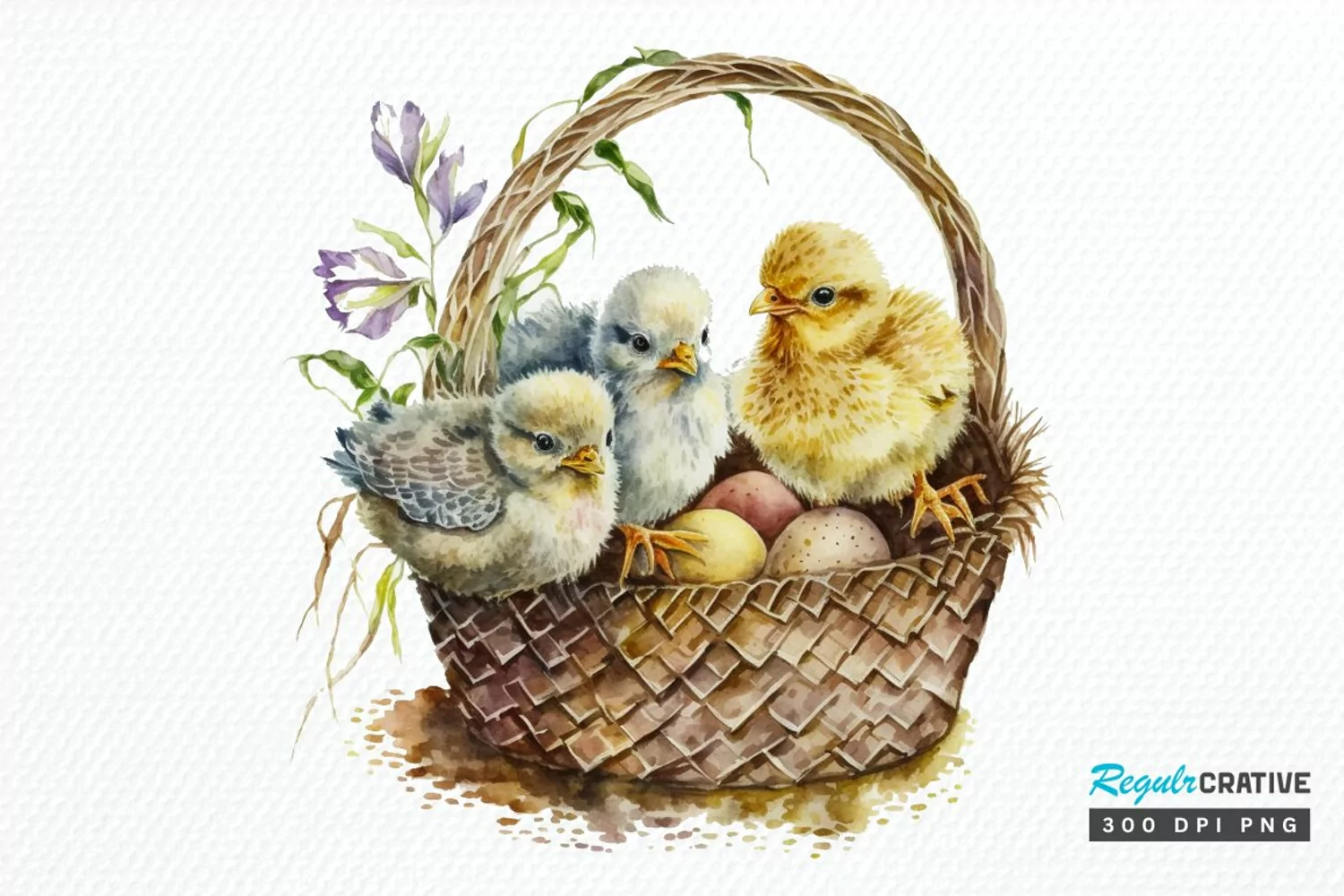 Watercolor Chicks in a Basket PNG Clipart product image 1