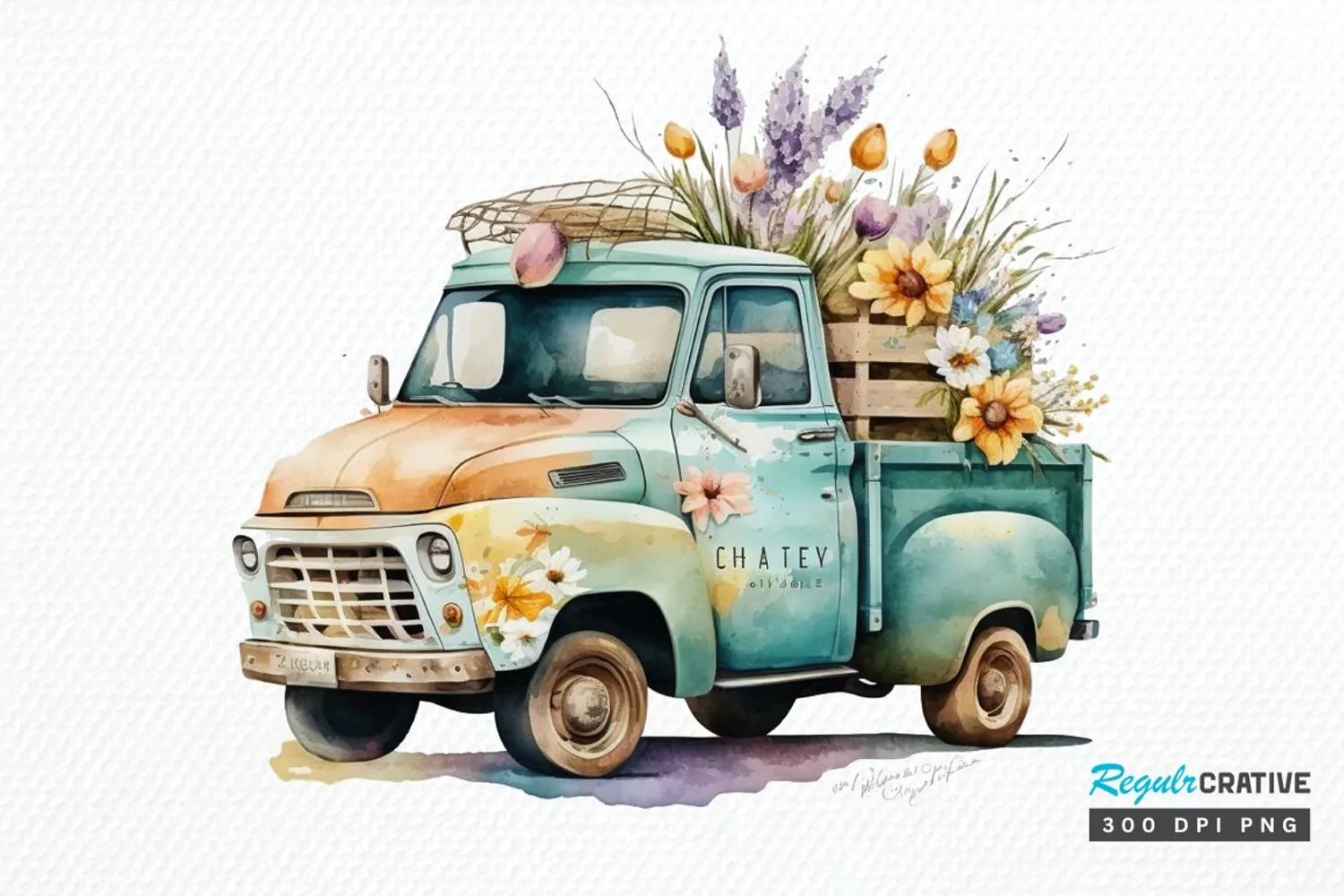 Watercolor Easter Truck PNG Clipart product image 1