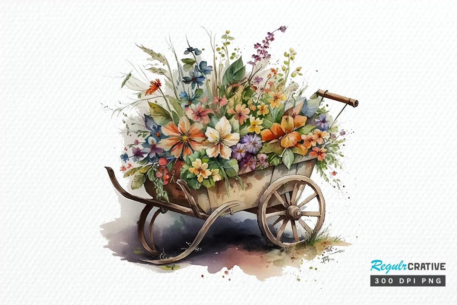 Watercolor Floral Wheelbarrows PNG Clipart product image 1
