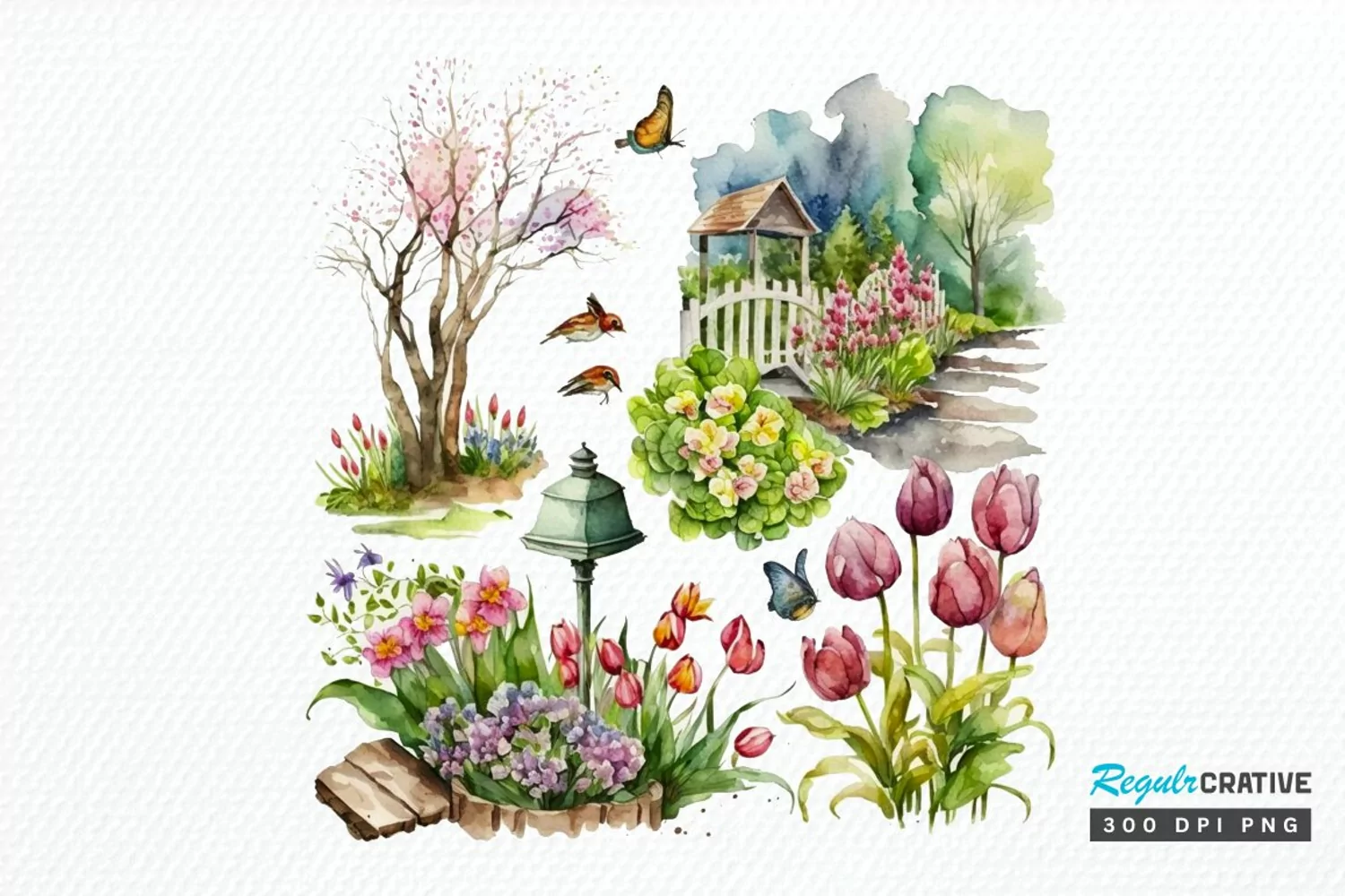 Watercolor Spring Garden PNG Clipart product image 1