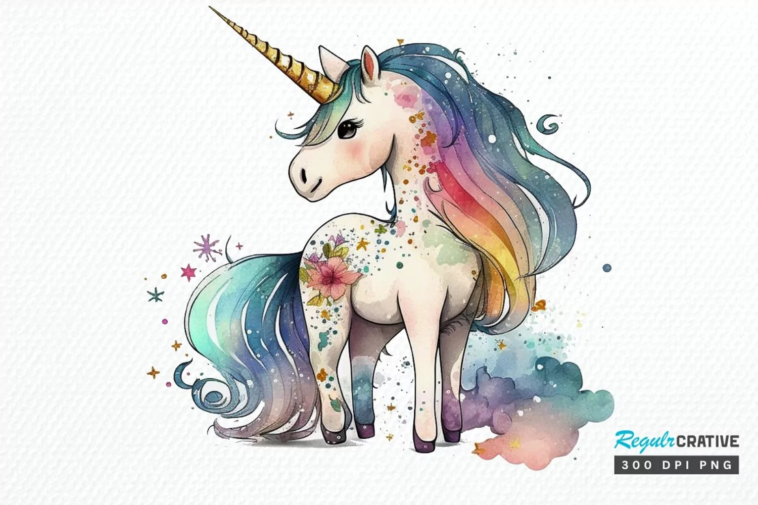 Watercolor Magical Unicorn PNG Clipart product image 1