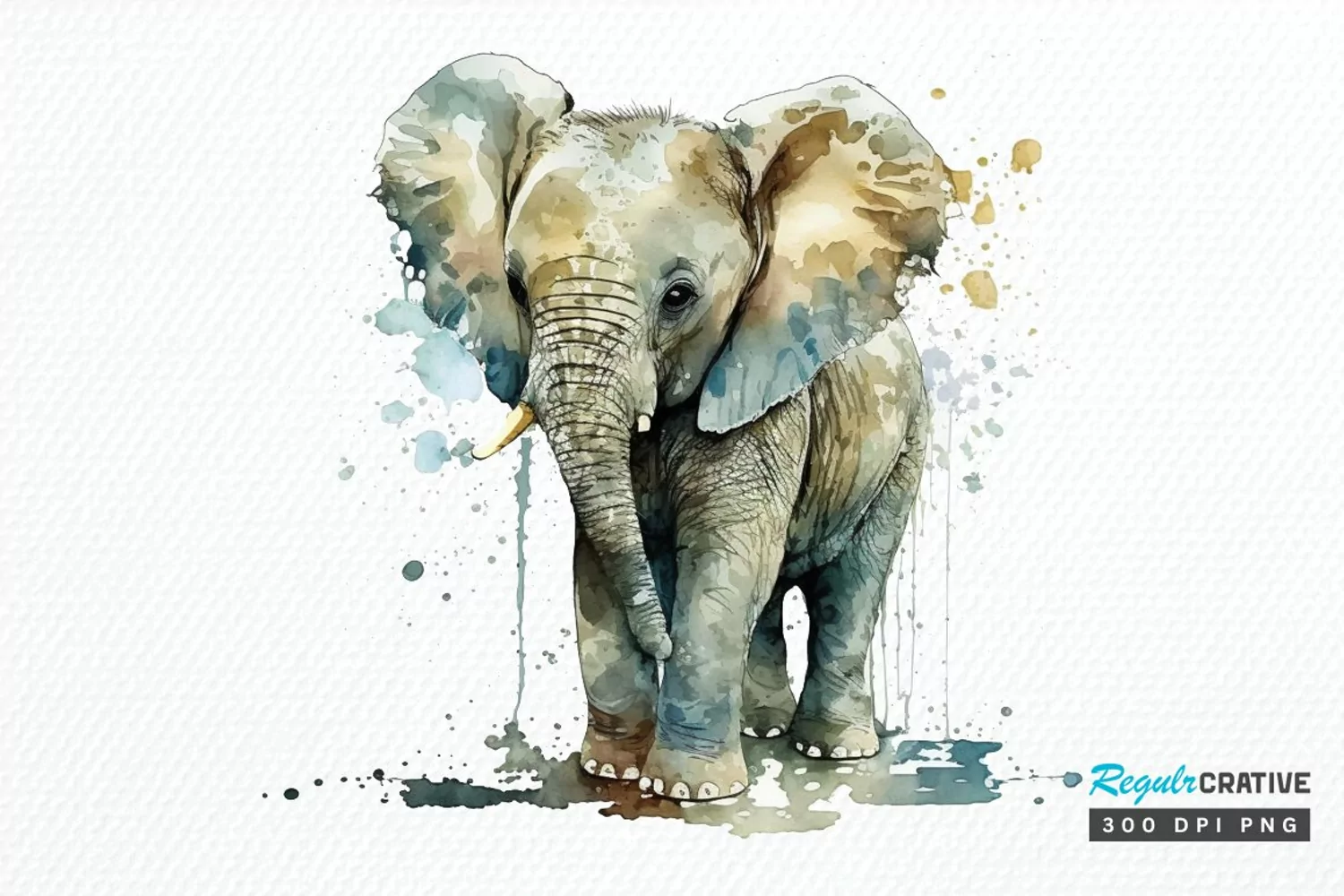 Watercolor Baby Elephant PNG Clipart product image 1