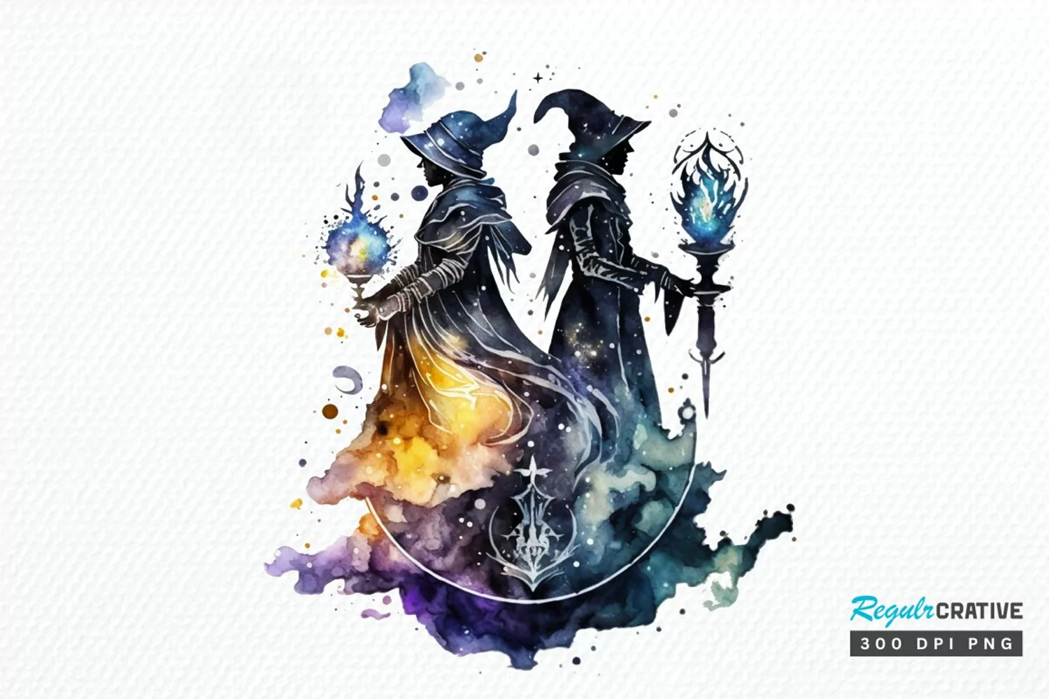 Watercolor Celestial Wizards PNG Clipart product image 1