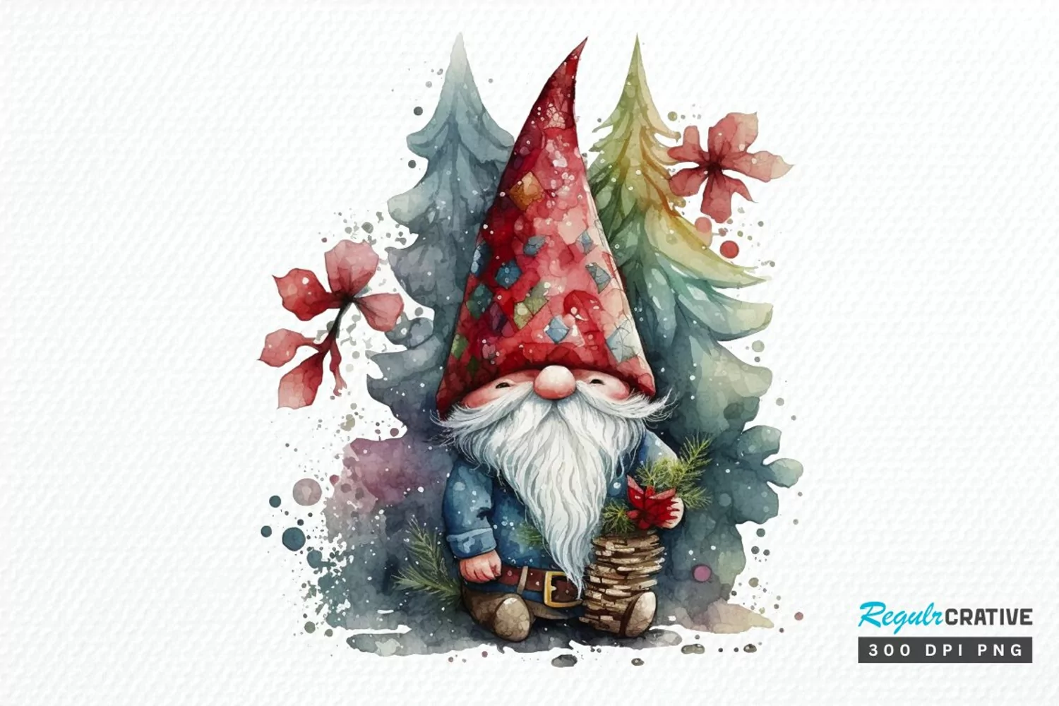 Watercolor Christmas Gnome PNG Clipart product image 1
