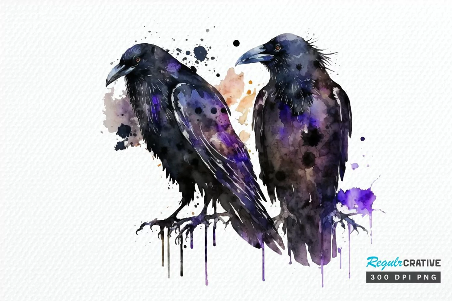 Watercolor Gothic Ravens PNG Clipart product image 1