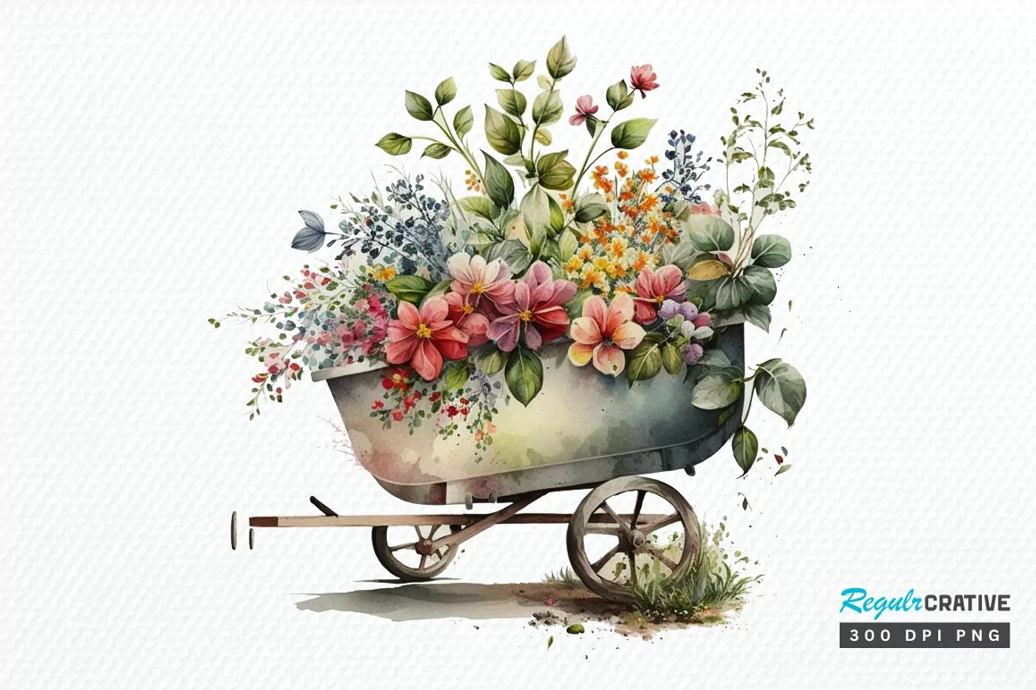 Watercolor Floral Wheelbarrows PNG Clipart product image 1