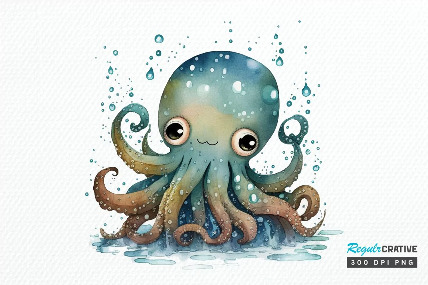 Watercolor Cute Octopus PNG Clipart product image 1