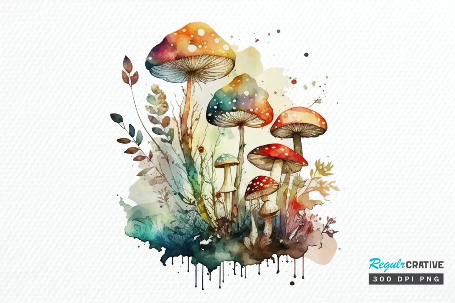 Watercolor Magic Mushrooms PNG Clipart product image 1