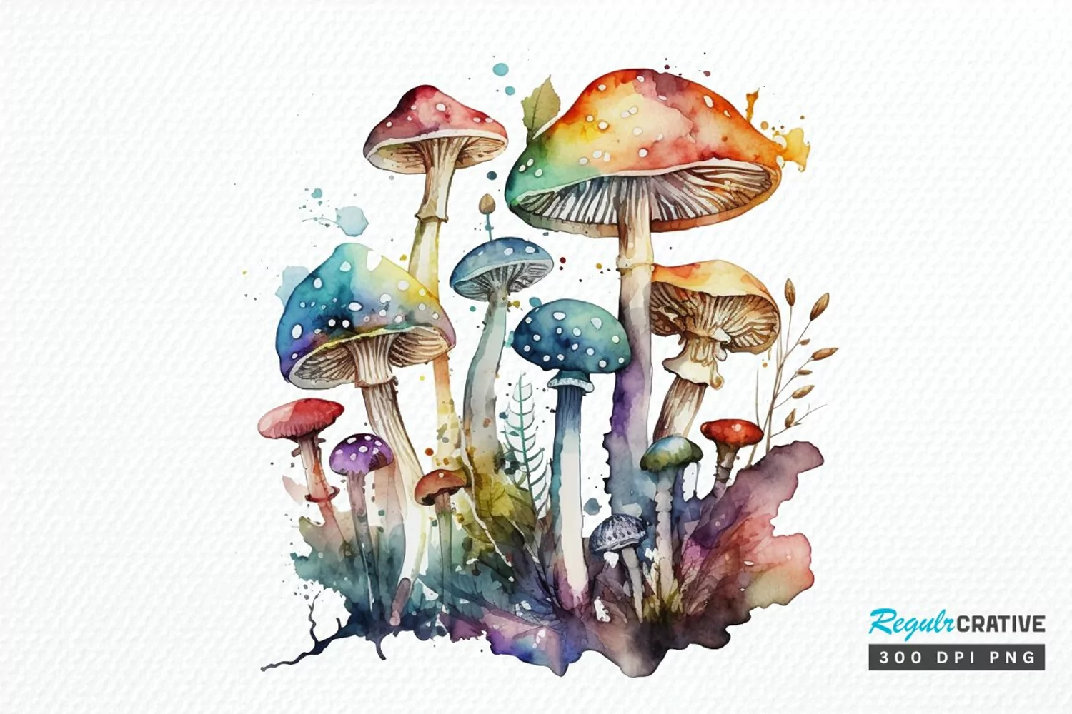 Watercolor Magic Mushrooms PNG Clipart product image 1