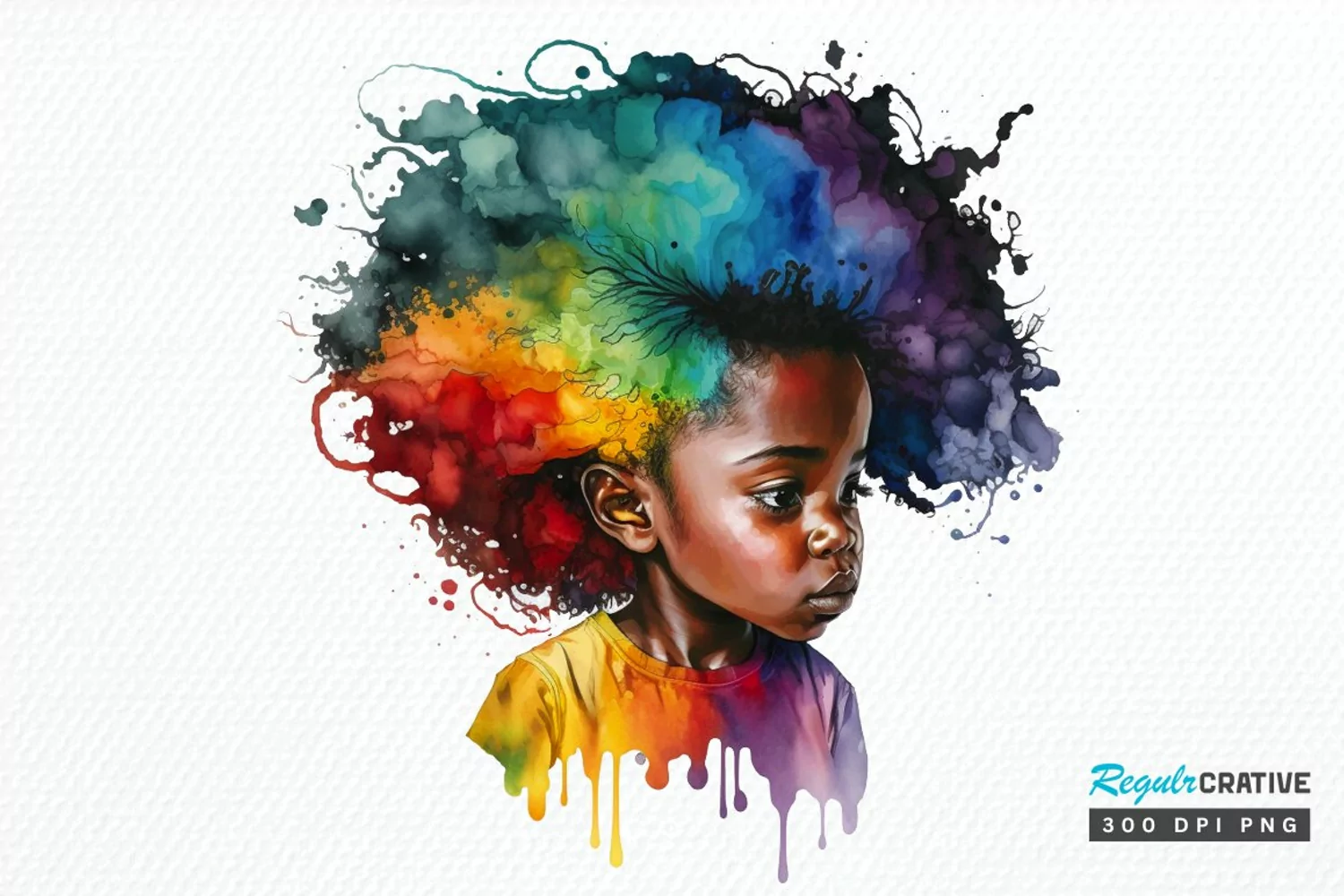 Watercolor African Black Cute Girl Rainbow PNG Clipart product image 1