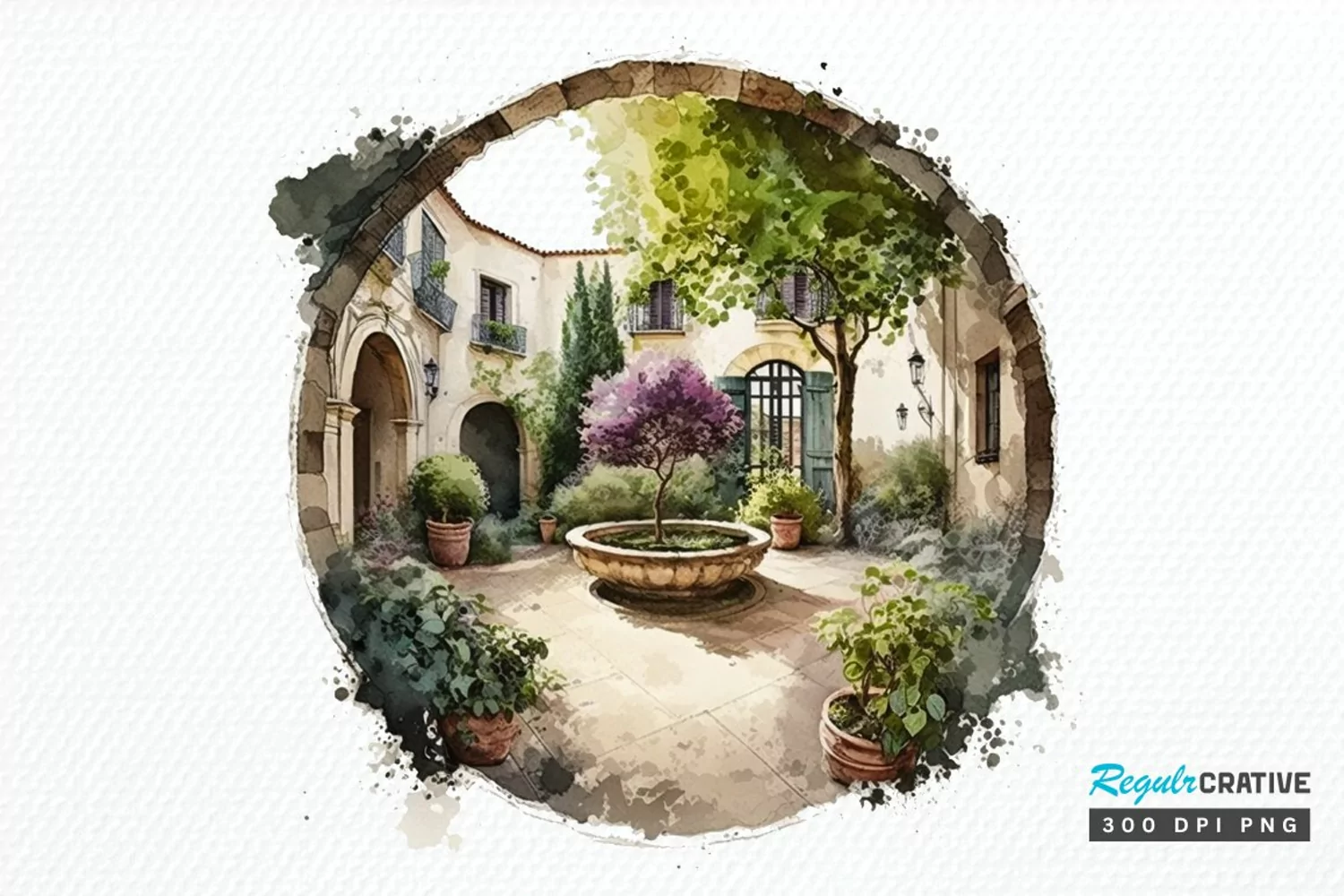 Watercolor Courtyard PNG Clipart product image 1