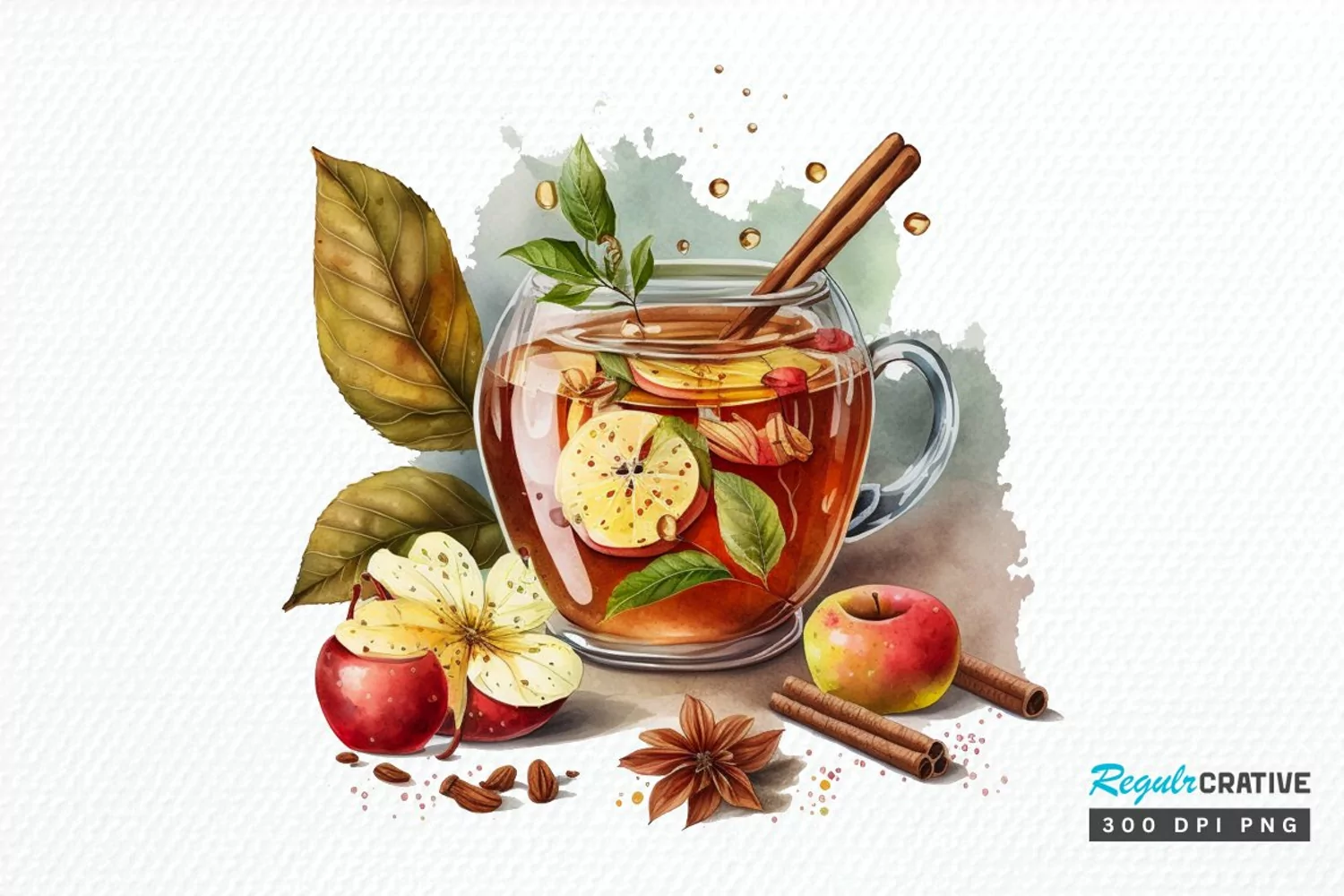 Watercolor Cinnamon Apple Tea PNG Clipart product image 1