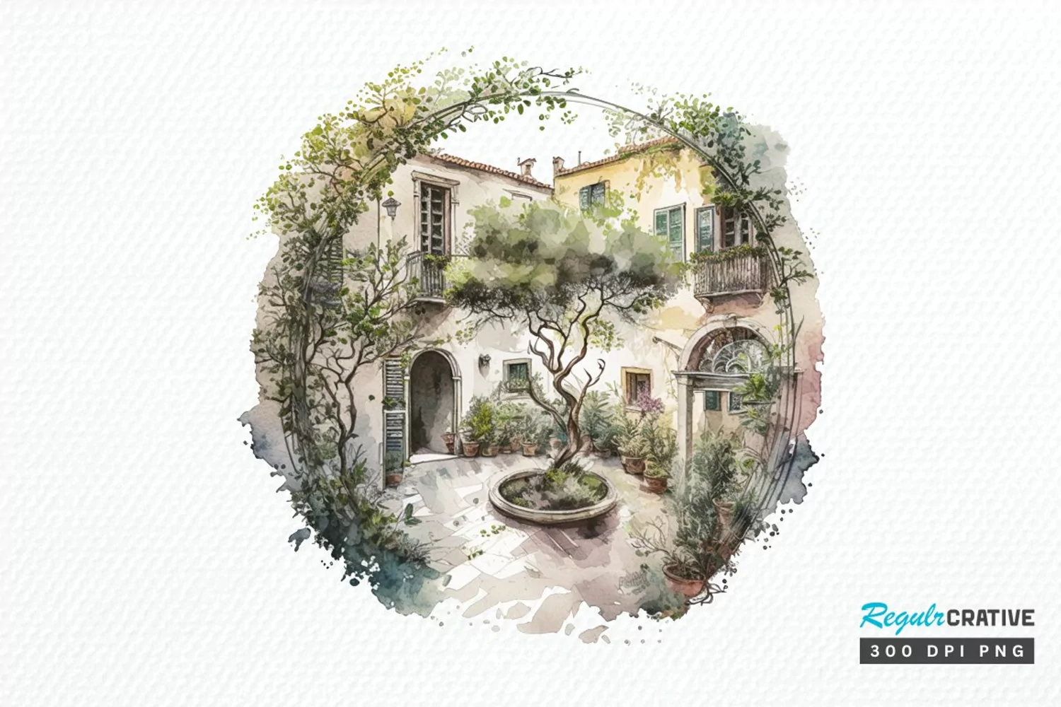 Watercolor Courtyard PNG Clipart product image 1