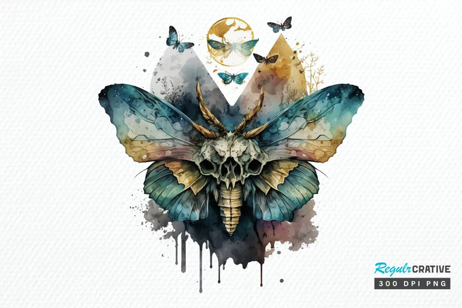 Watercolor Skull Moth PNG Clipart product image 1