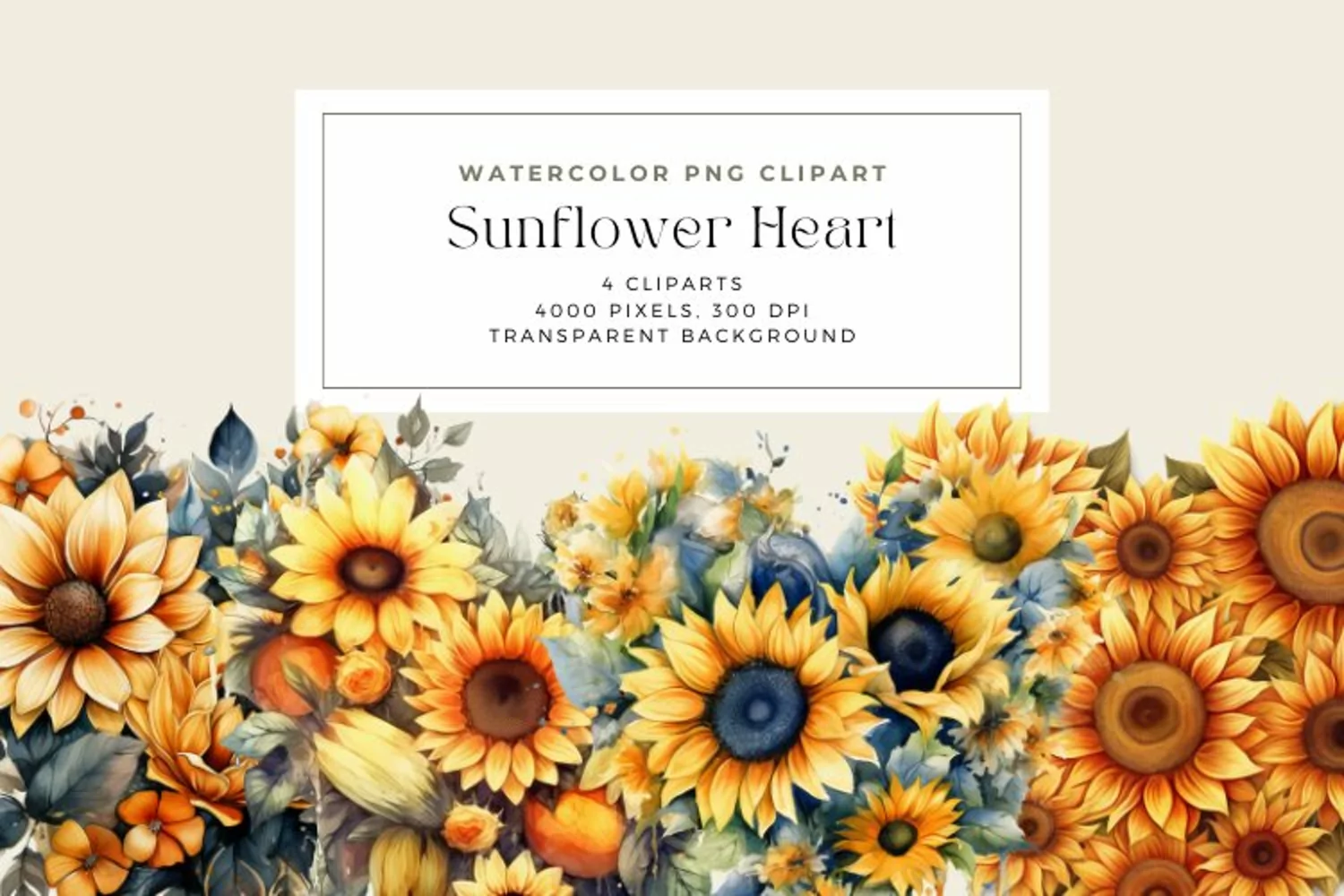 4 Watercolor Sunflower Heart Clipart product image 1