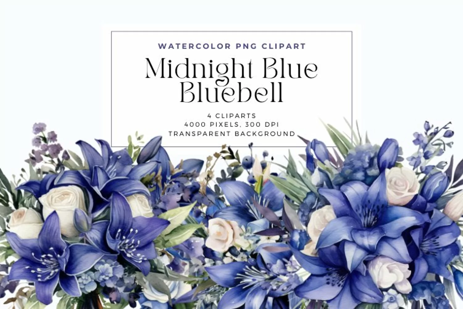4 Watercolor Midnight Blue Bluebell Clipart product image 1