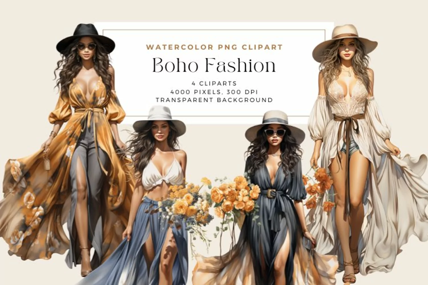 Watercolor Boho Fashion Clipart product image 1