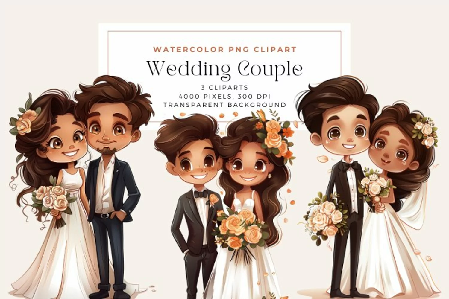 Watercolor Cute Wedding Couple Clipart product image 1