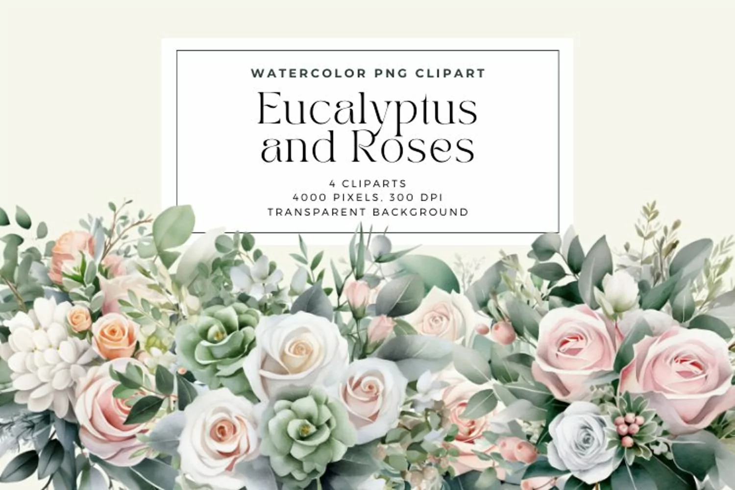 4 Watercolor Eucalyptus and Roses Clipart product image 1