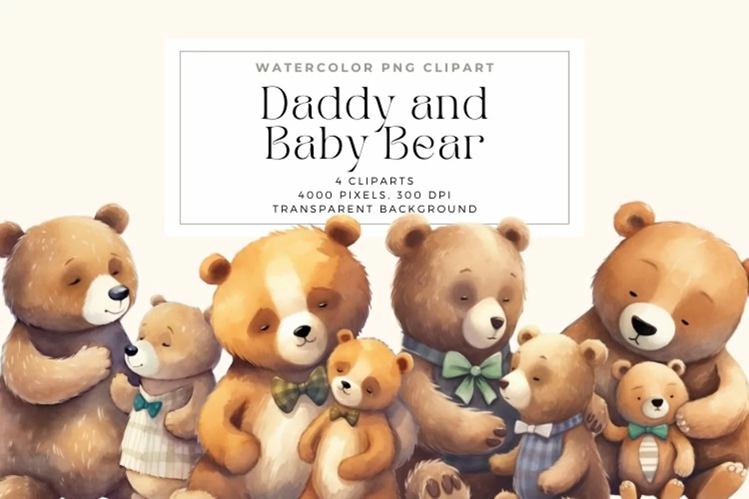 4 Watercolor Daddy and Baby Bear Clipart product image 1