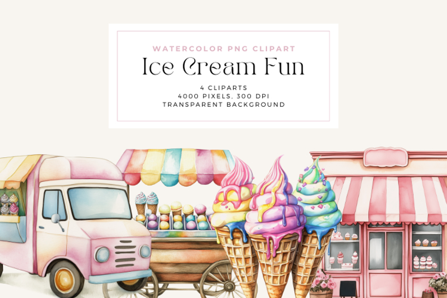 Watercolor Ice Cream Fun Clipart product image 1