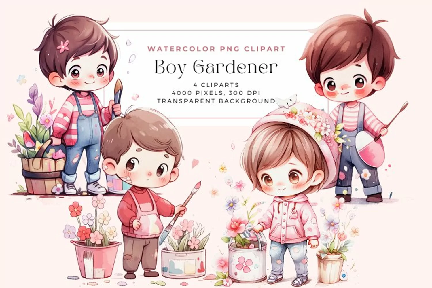 Watercolor Boy Gardener Clipart product image 1