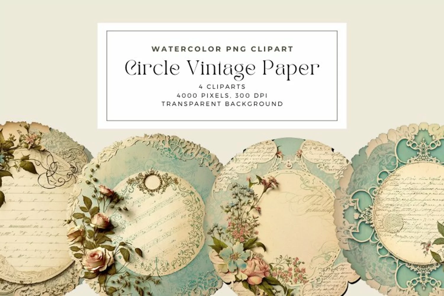 Watercolor Circle Vintage Paper Clipart product image 1