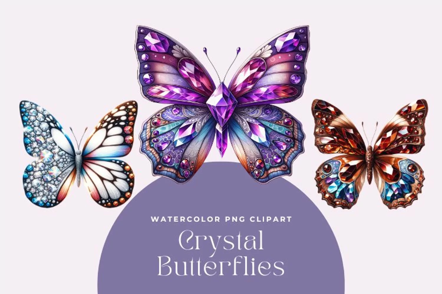 Watercolor Crystal Butterflies Clipart product image 1