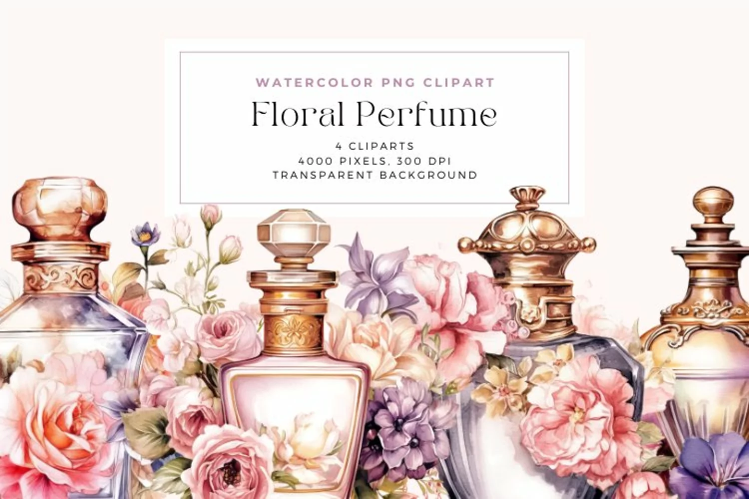 Watercolor Floral Perfume Clipart product image 1